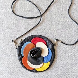 Vintage Vera Pelle Italian Leather 3D floral shoulder bag